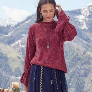 Sundance Heather Samantha Chenille Sweater Red Size Small Women’s Flare Sleeves